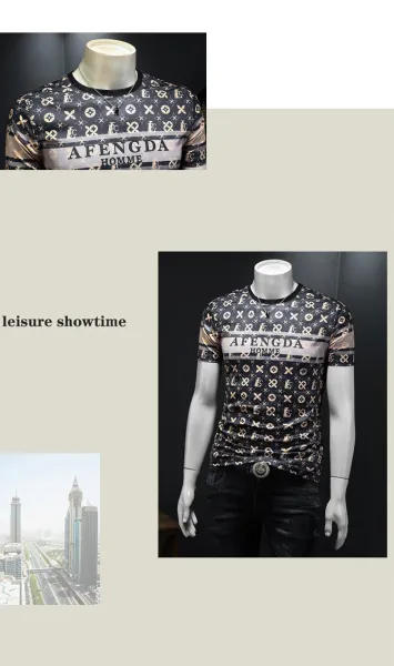 Design AFENGDA Homme Monogram Print Brown T-Shirt T-Shirts - 27