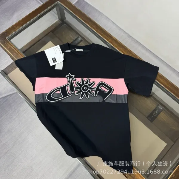 Dior CD Icon Graphic T-Shirt Black Pink Gray - 1