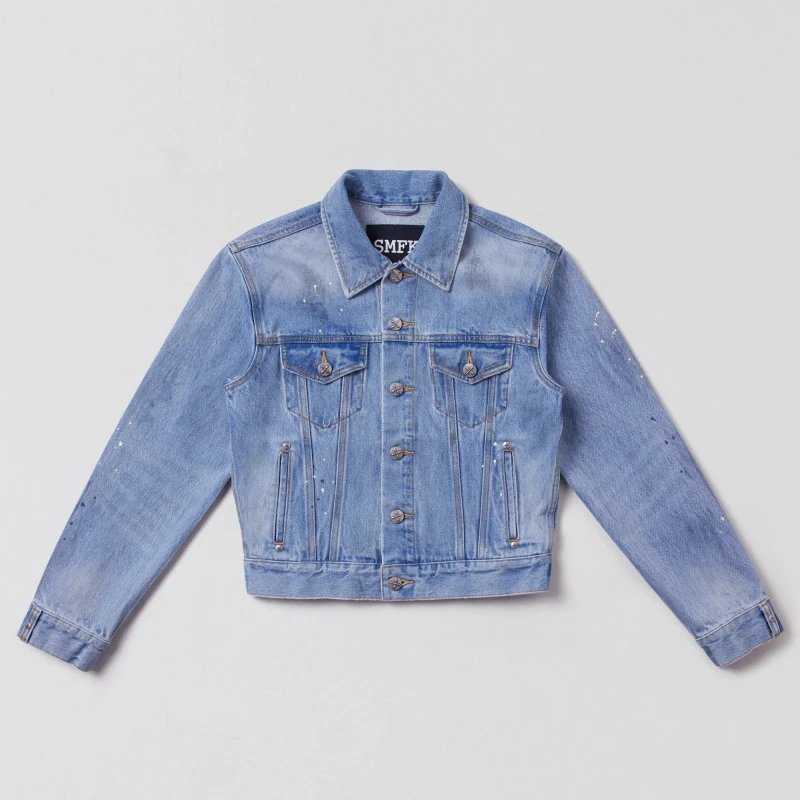 SMF Distressed Cropped Denim Jacket Blue - 15