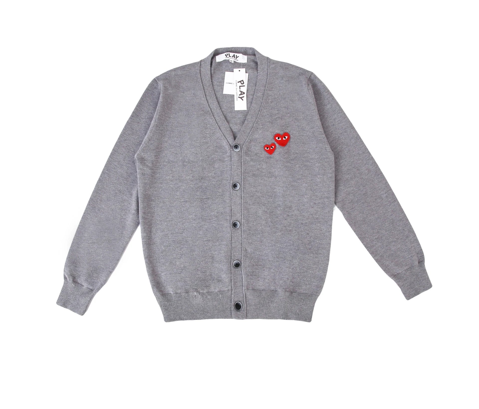 Comme des Garçons Play Heart Embroidered Gray Cardigan