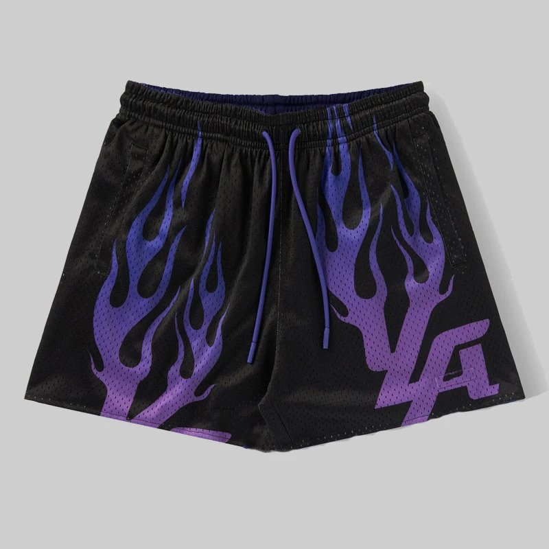 hA. Flame Mesh Shorts Black Purple