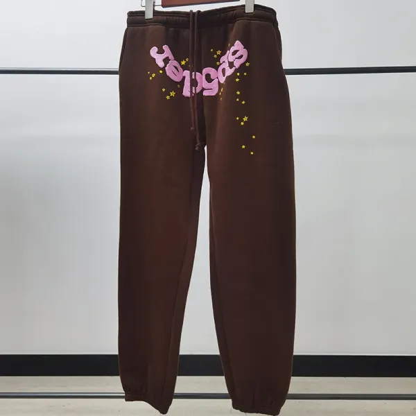 Design Embroidered Star Graphic Sweatpants Brown - 1