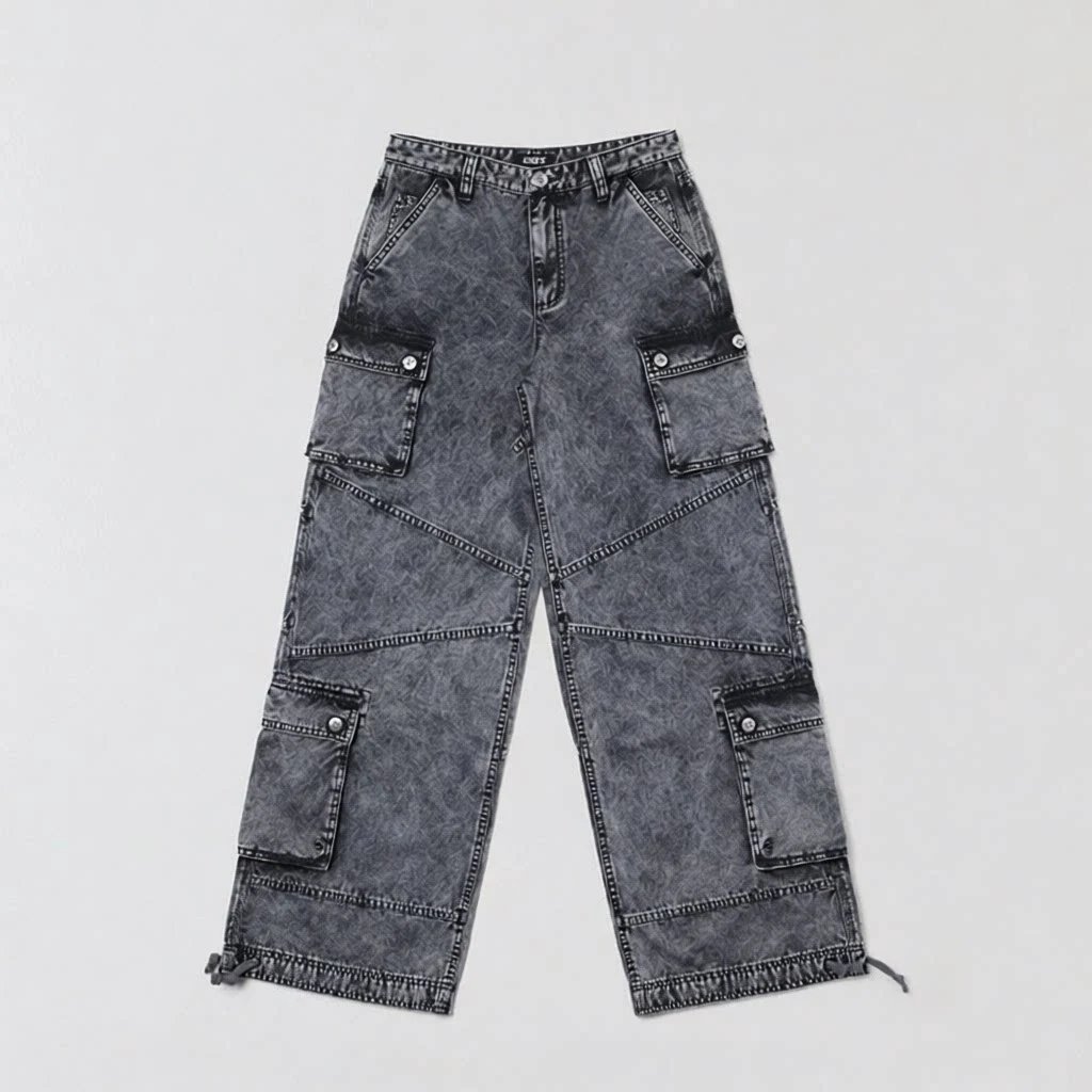 Design Cargo Jeans Acid Wash Gray - 3