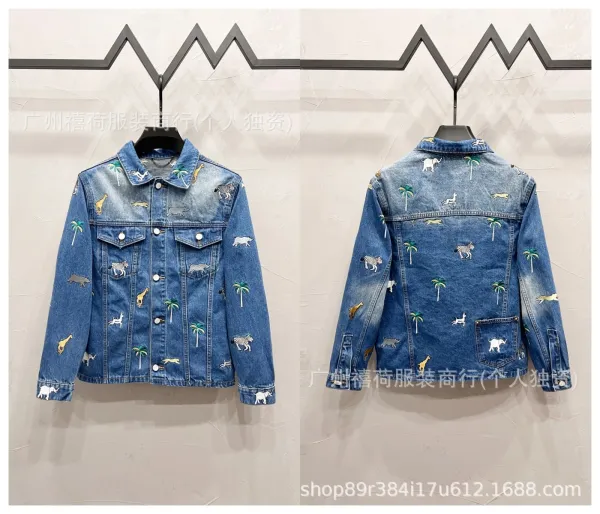 Design Riveted Denim Jacket Black Streetwear - 47