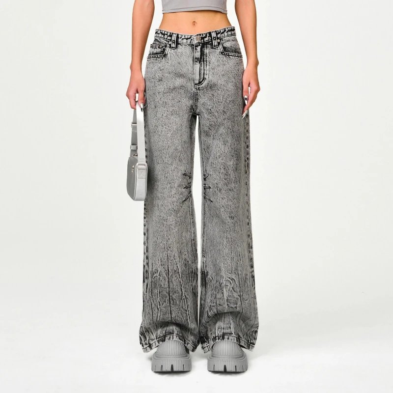 Design EMFK Wide-Leg Distressed Black Jeans - 14