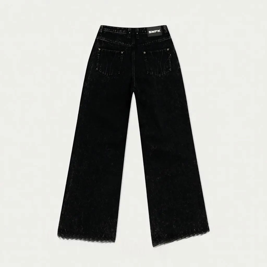 Design EMFK Wide-Leg Distressed Black Jeans - 4