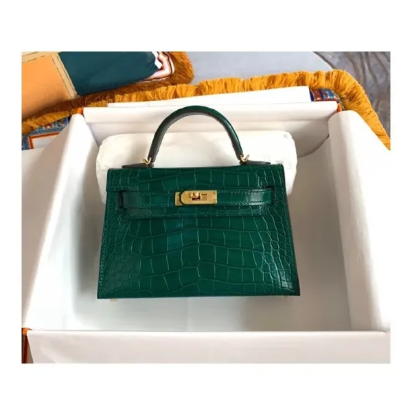 Hermès Mini Kelly II Emerald Green Alligator Leather Handbag - 1