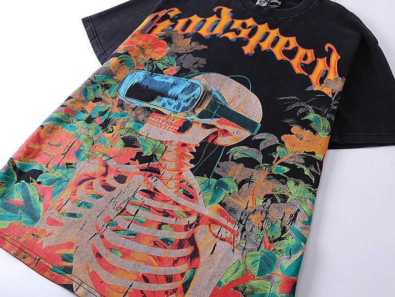 Godspeed Statue of Liberty Lightning Print T-Shirt - 34