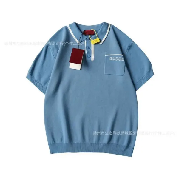 Design Striped Polo Navy Blue and Light Blue Short Sleeve Polo Tops.polo - 11