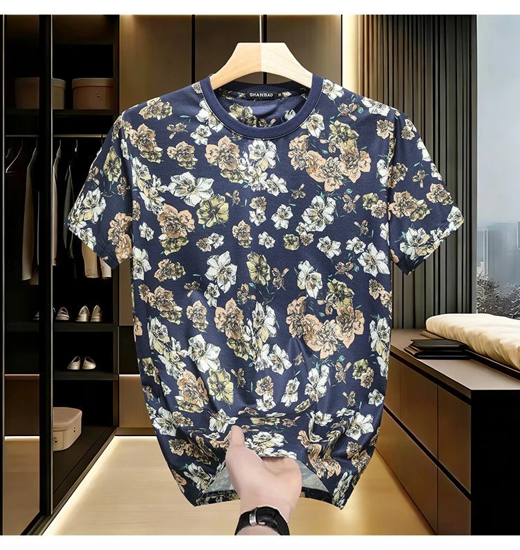 Design Shanbao Floral Print Black T-Shirt Tops.t Shirts - 7