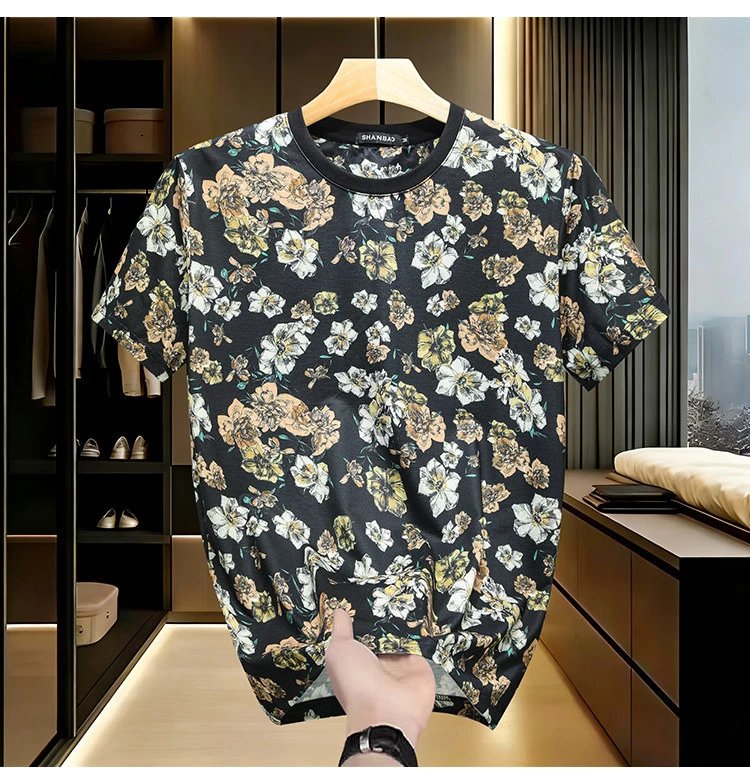 Design Shanbao Floral Print Black T-Shirt Tops.t Shirts - 6