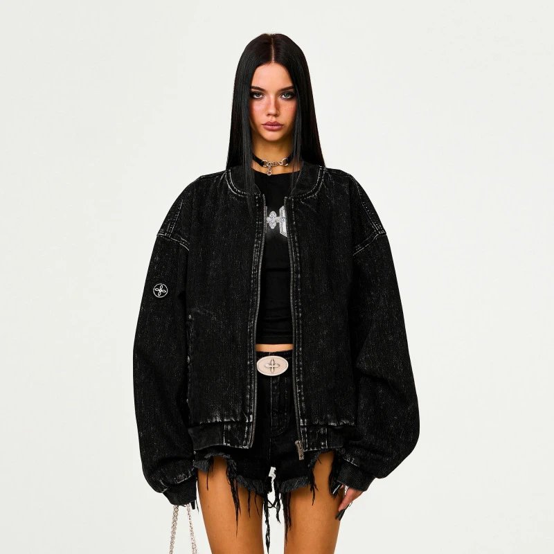 Design MFF Denim Bomber Jacket Black Denim Jacket - 6