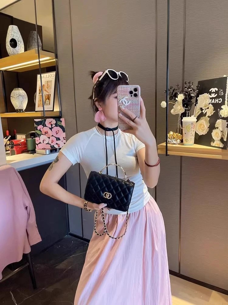 Chanel Mini Flap Bag with Pearl-Embellished Handle in Ivory Handbags - 30