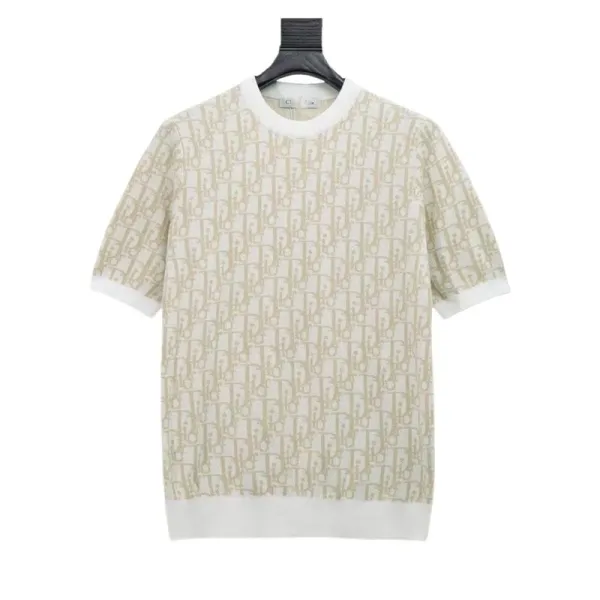 Dior Oblique Knit T-Shirt Beige and White - 1