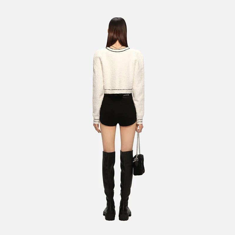 SMF SMFK Tweed-Trimmed Cropped Cardigan White Outerwear.cardigan - 10