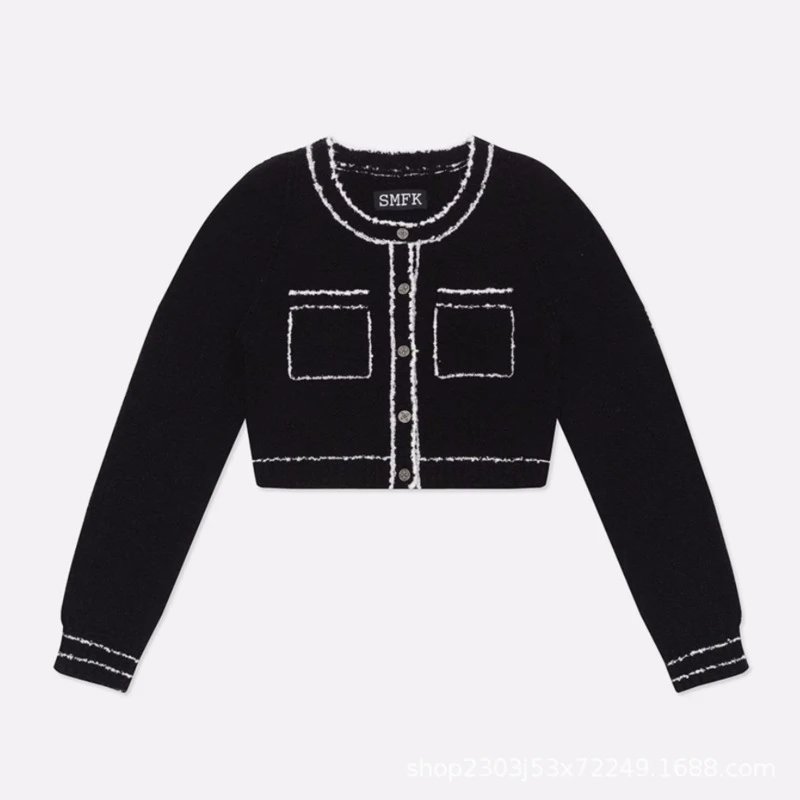 SMF SMFK Tweed-Trimmed Cropped Cardigan White Outerwear.cardigan - 6