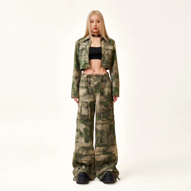 Design Cropped Camouflage Denim Jacket - 4