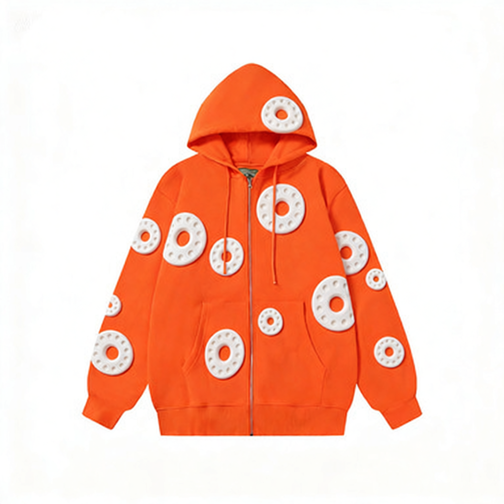 Design Cotton Floral Embossed Hoodie White - 3