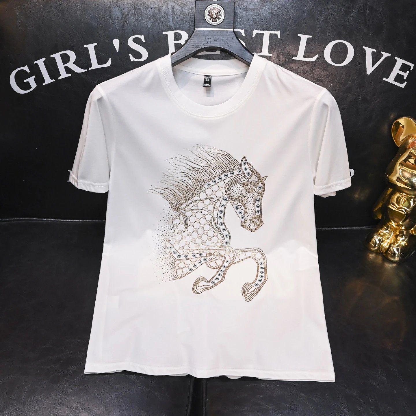 Design Horse Rhinestone Embroidery Royal Blue T-Shirt - 8