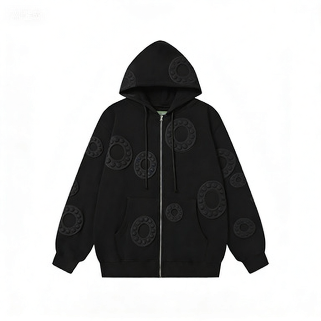 Design Cotton Floral Embossed Hoodie White - 8