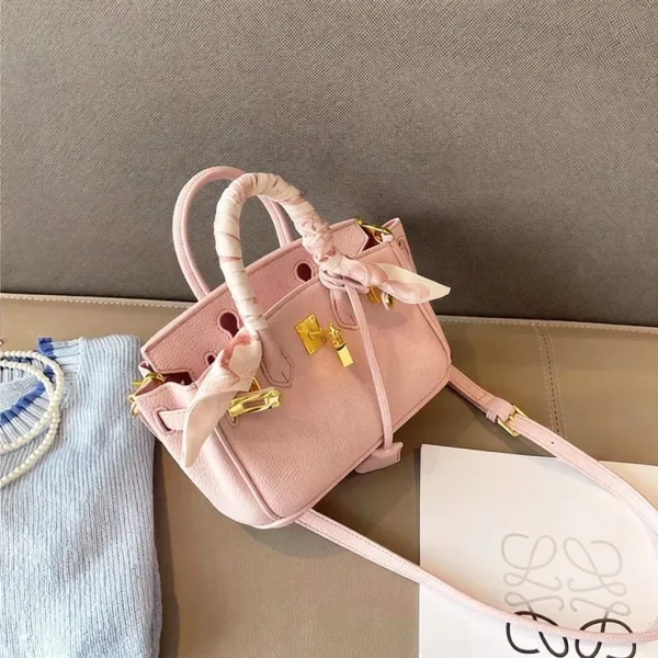 Hermès Birkin Mini Pink Togo Leather Handbag with Silk Scarf Handle Wrap - 1