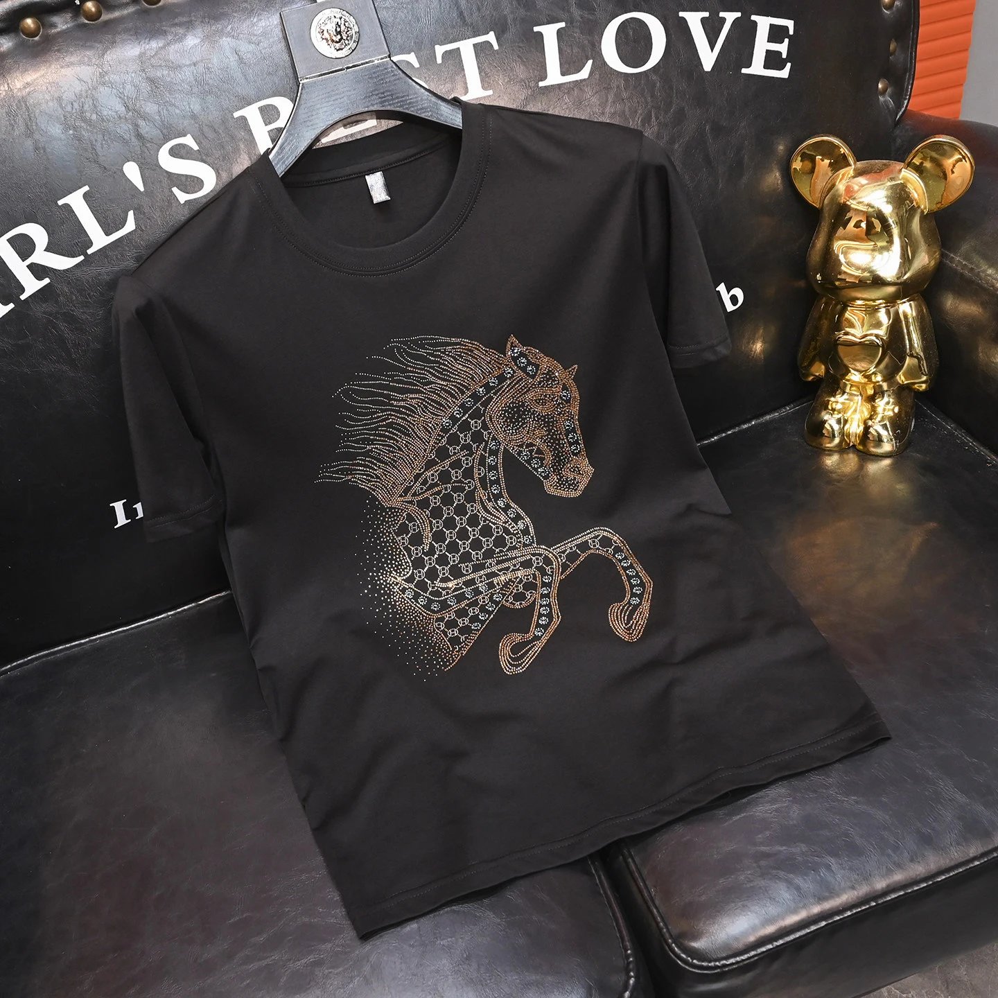 Design Horse Rhinestone Embroidery Royal Blue T-Shirt - 7