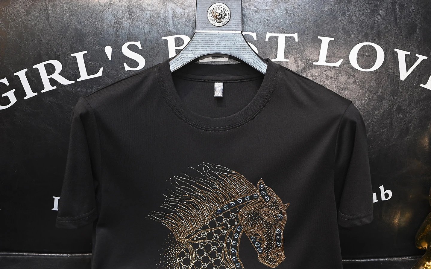 Design Horse Rhinestone Embroidery Royal Blue T-Shirt - 12