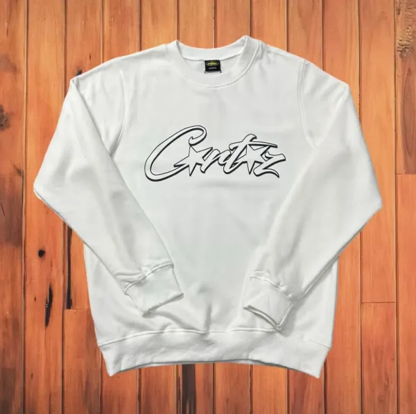 Corteiz Script Logo Crewneck Sweatshirt White Hoodie - 1