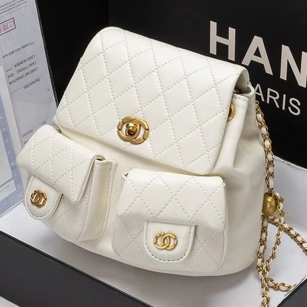Chanel Mini Backpack White Quilted Leather with Gold Hardware
