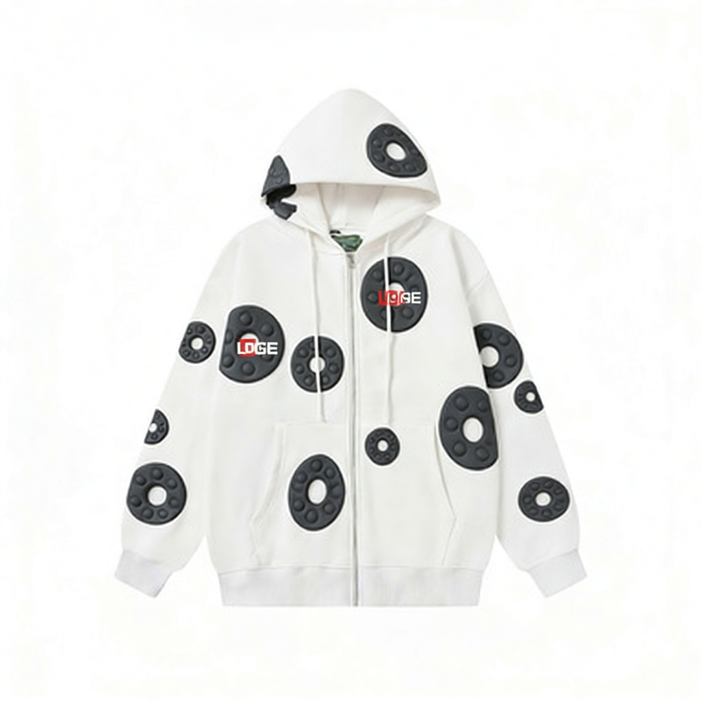 Design Cotton Floral Embossed Hoodie White - 10