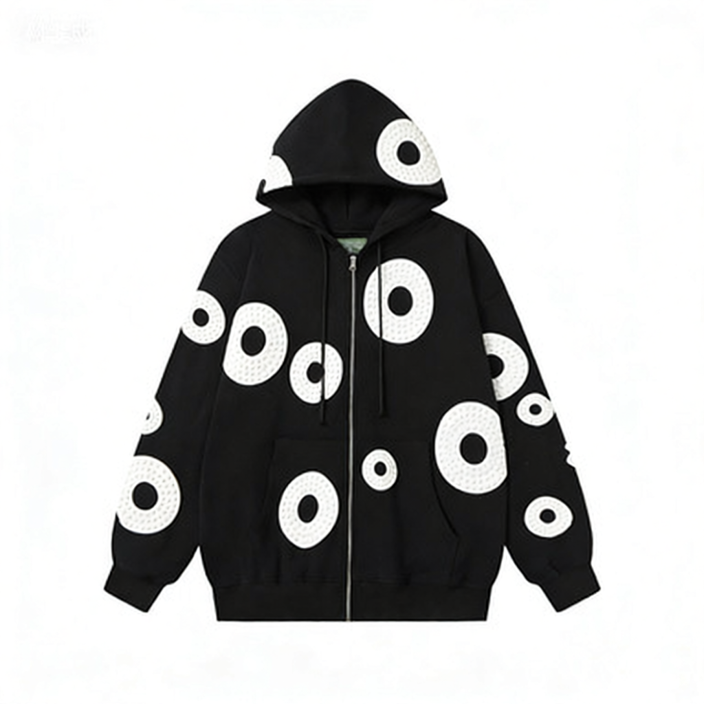 Design Cotton Floral Embossed Hoodie White - 17