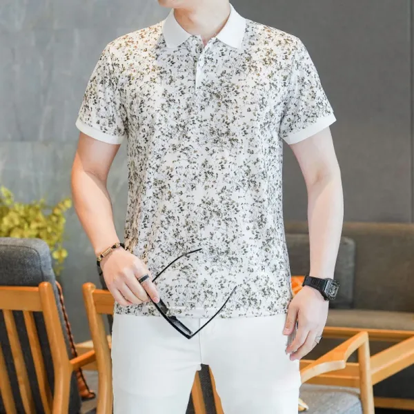Design Floral Print Polo Shirt and Embroidered Logo Pants Set Casual Set - 5
