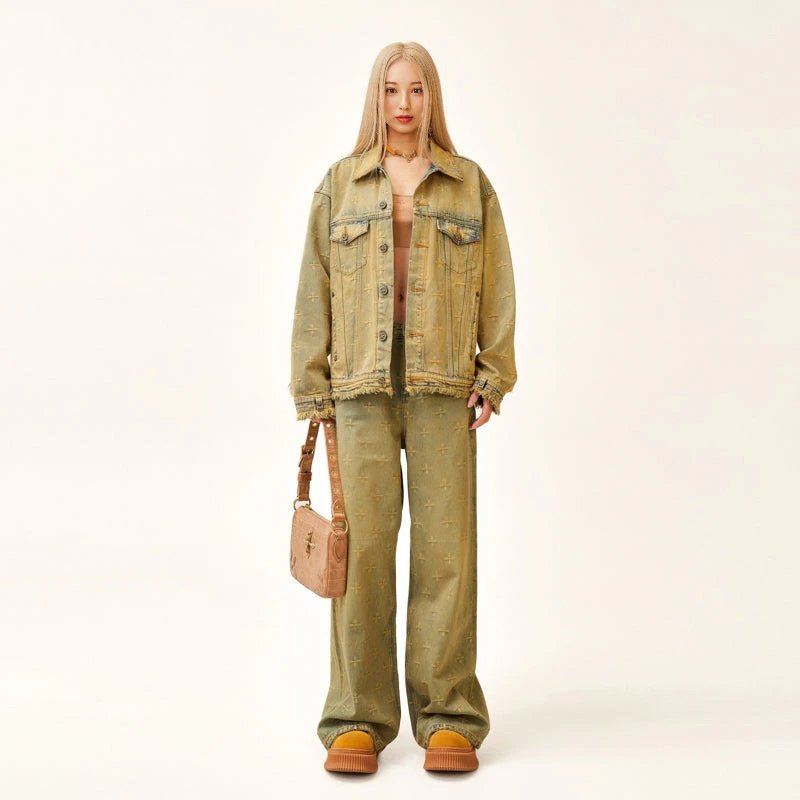 SMF Cross-Embroidered Washed Denim Jacket - 4