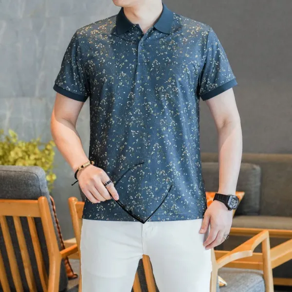 Design Floral Print Polo Shirt and Embroidered Logo Pants Set Casual Set - 15
