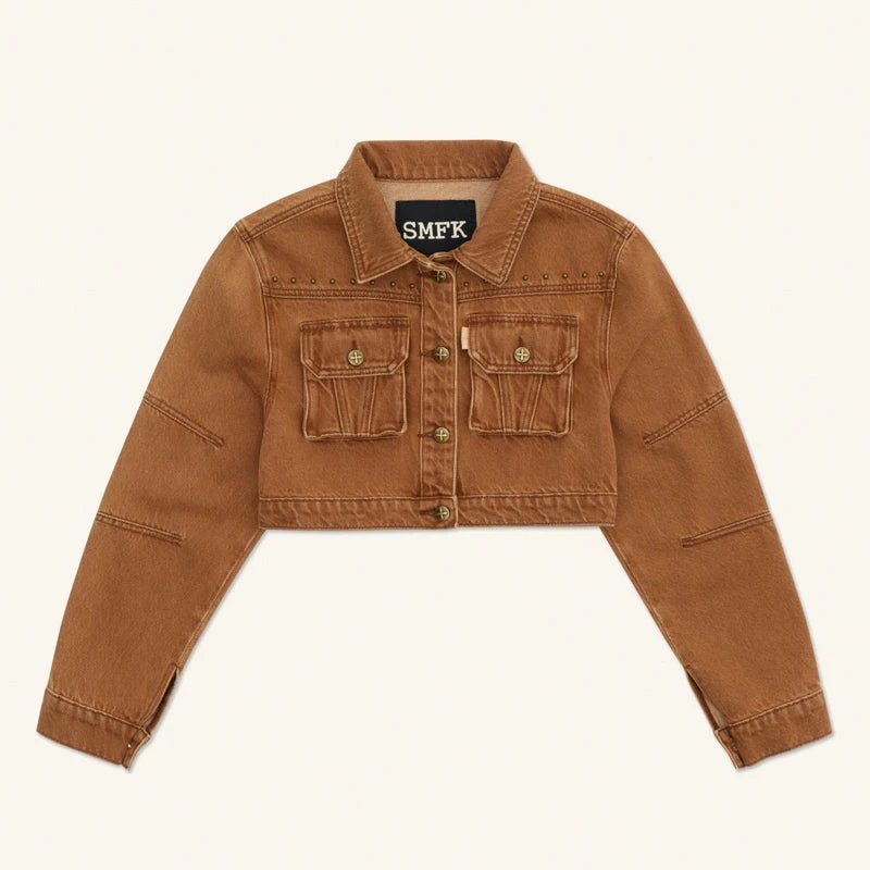 SMF SMFK Cropped Denim Jacket Caramel Brown Denim Jacket