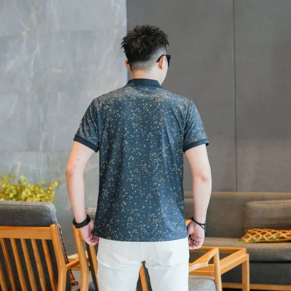 Design Floral Print Polo Shirt and Embroidered Logo Pants Set Casual Set - 19