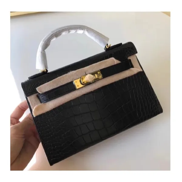 Hermès Kelly Mini Crocodile Black with Gold Hardware Handbag - 1