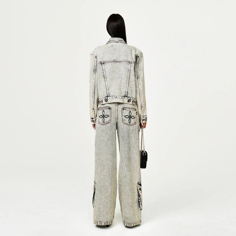SMF Acid Wash Cropped Denim Jacket - 14