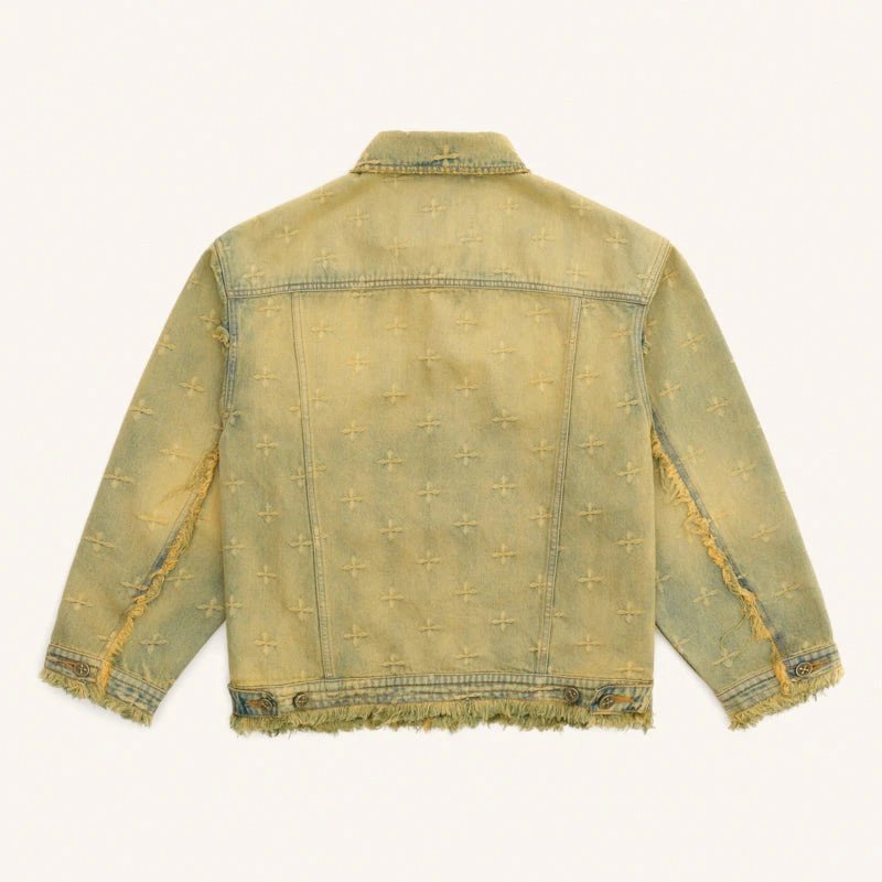 SMF Cross-Embroidered Washed Denim Jacket - 7