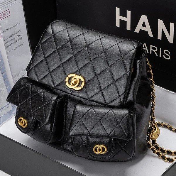 Chanel Mini Backpack Black Quilted Lambskin with Gold-Tone CC Logo