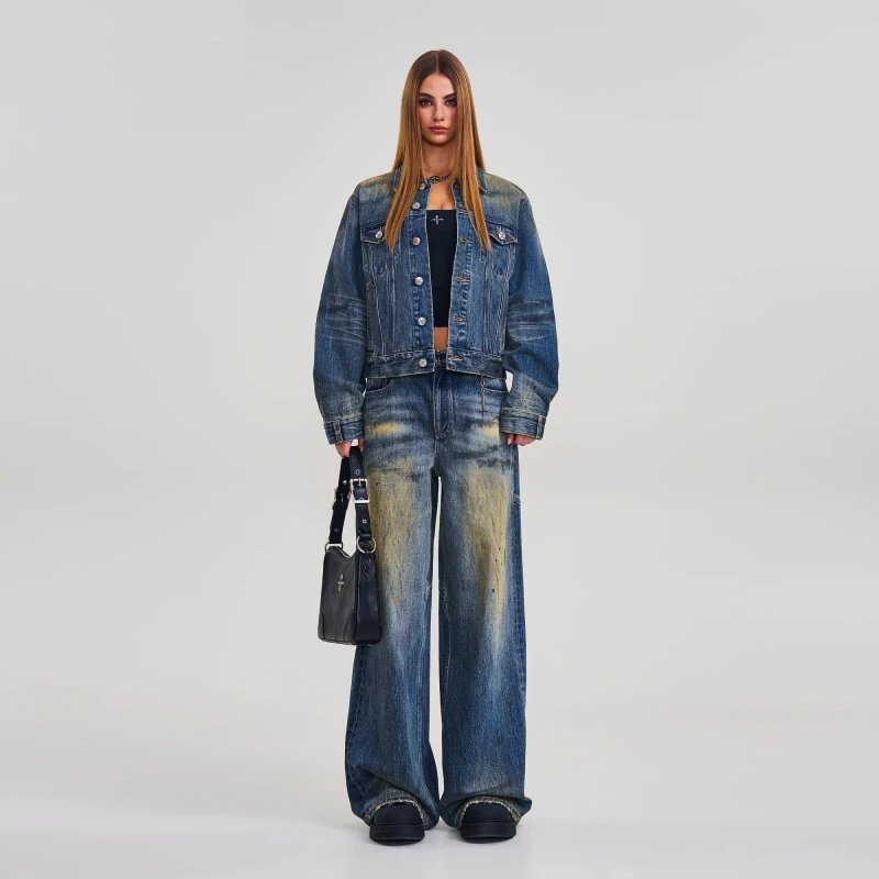 SMF Distressed Cropped Denim Jacket Blue - 17