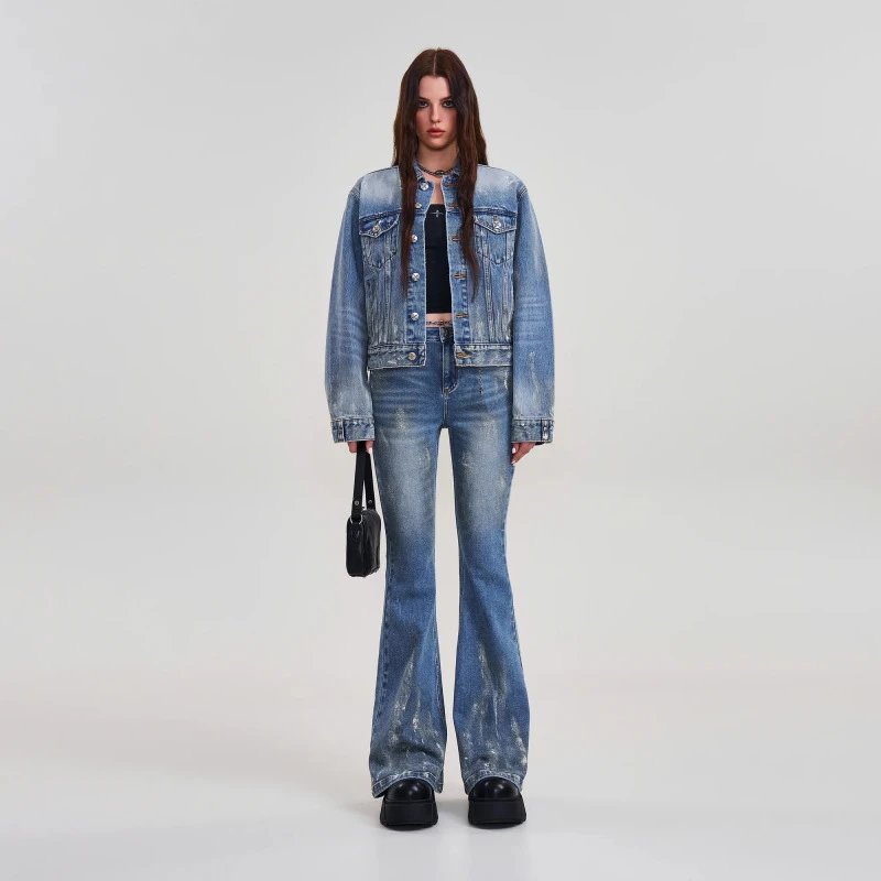 SMF Distressed Cropped Denim Jacket Blue - 8