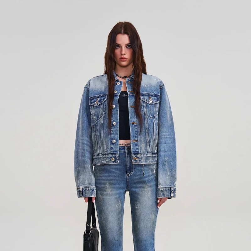 SMF Distressed Cropped Denim Jacket Blue - 10