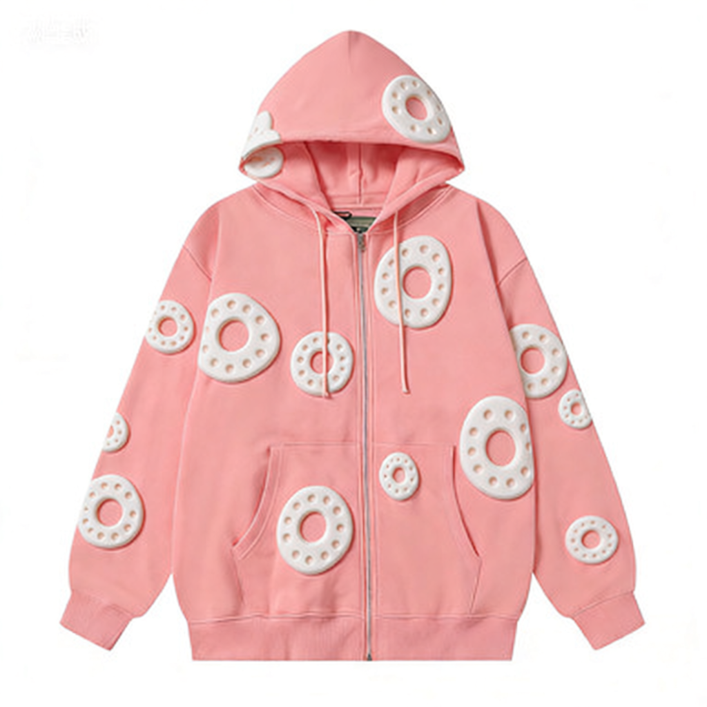 Design Cotton Floral Embossed Hoodie White - 5