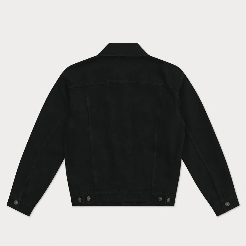 SMF Black Denim Jacket with Embroidered Floral Motif - 11