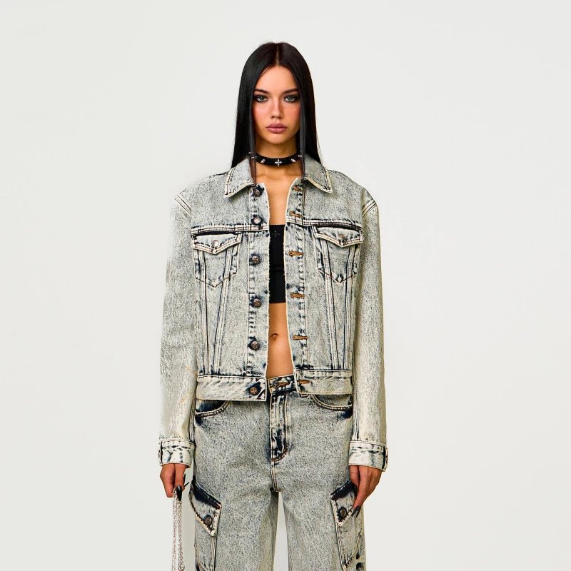 SMF Acid Wash Cropped Denim Jacket - 15