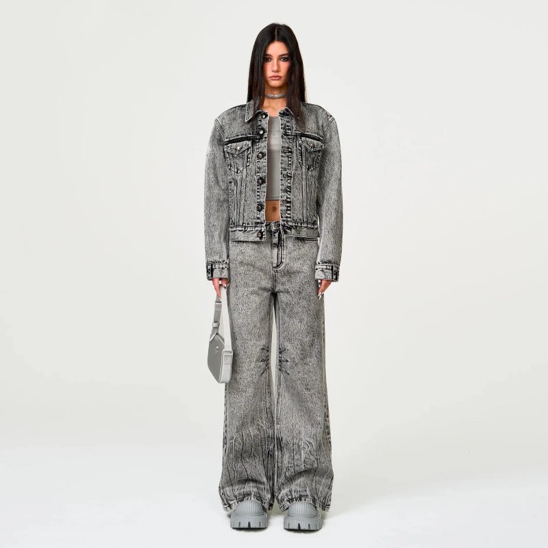 SMF Acid Wash Cropped Denim Jacket - 8