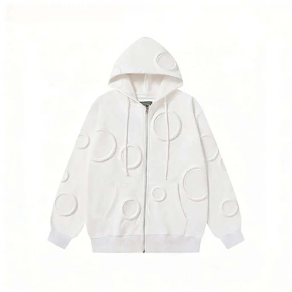 Design Cotton Floral Embossed Hoodie White - 11