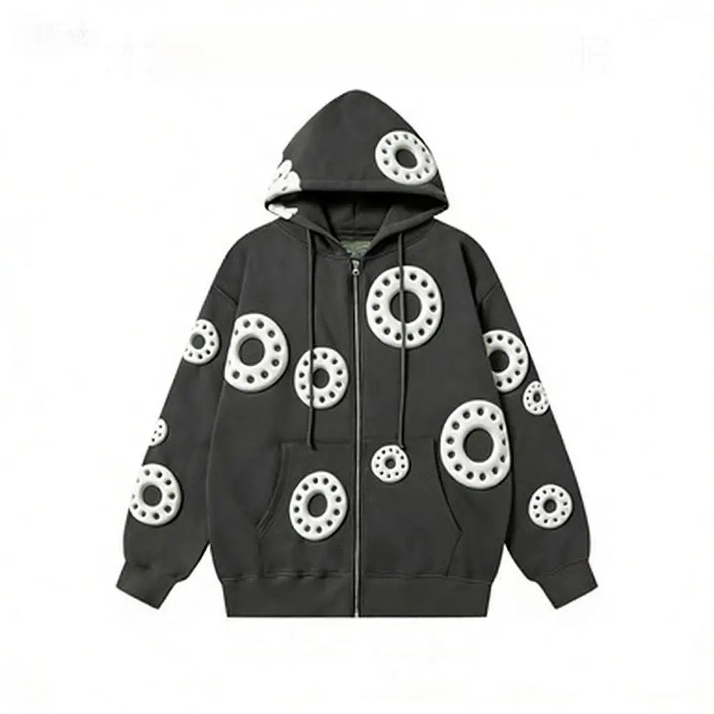 Design Cotton Floral Embossed Hoodie White - 12