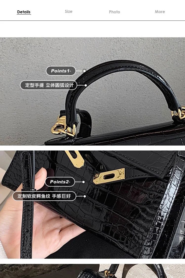 Design DOUBLE.R Mini Kelly Croc-Embossed Black Handbag Handbags - 5